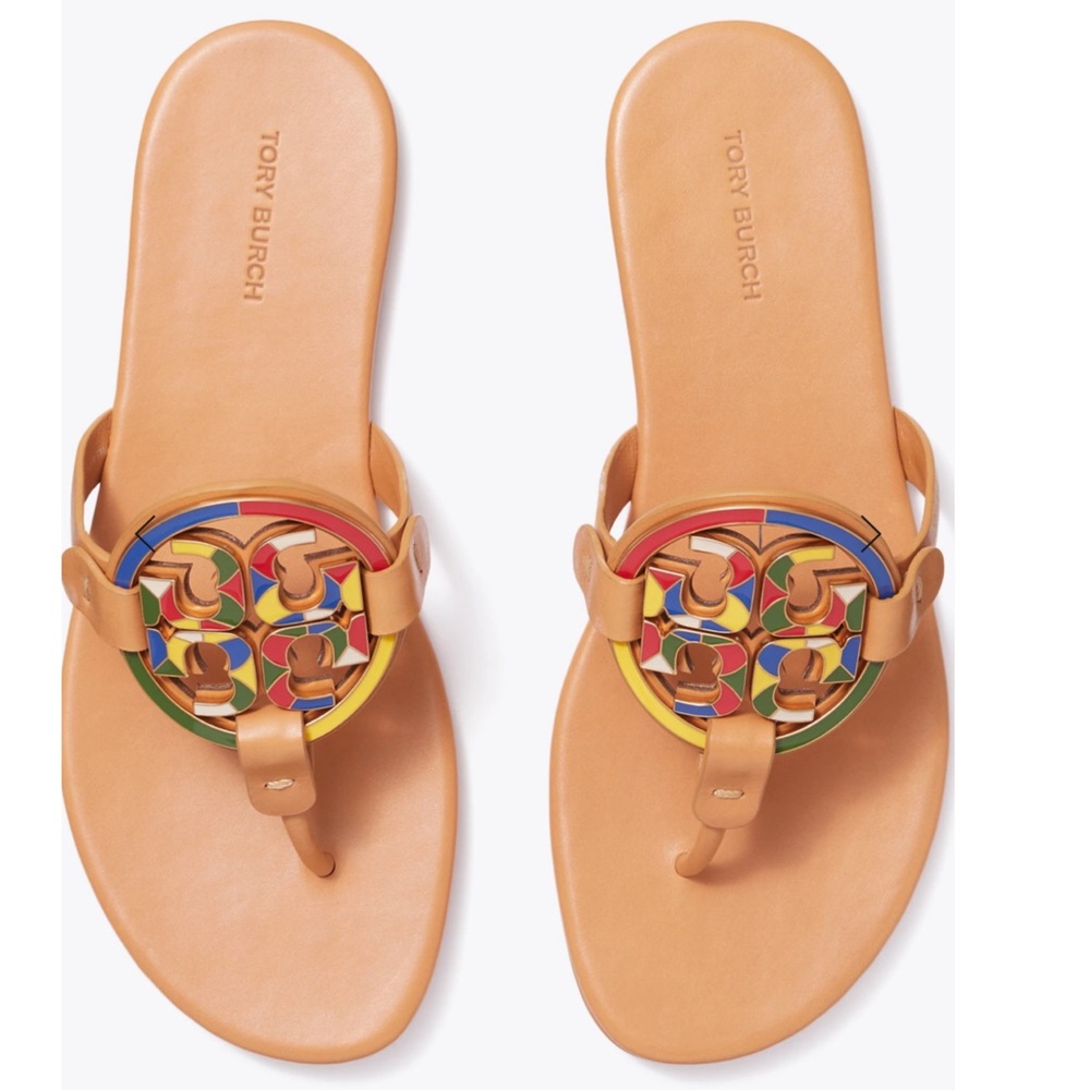 Tory Burch Enamel Miller Soft Sandal Size 11 Multi Natural Vachetta NIB